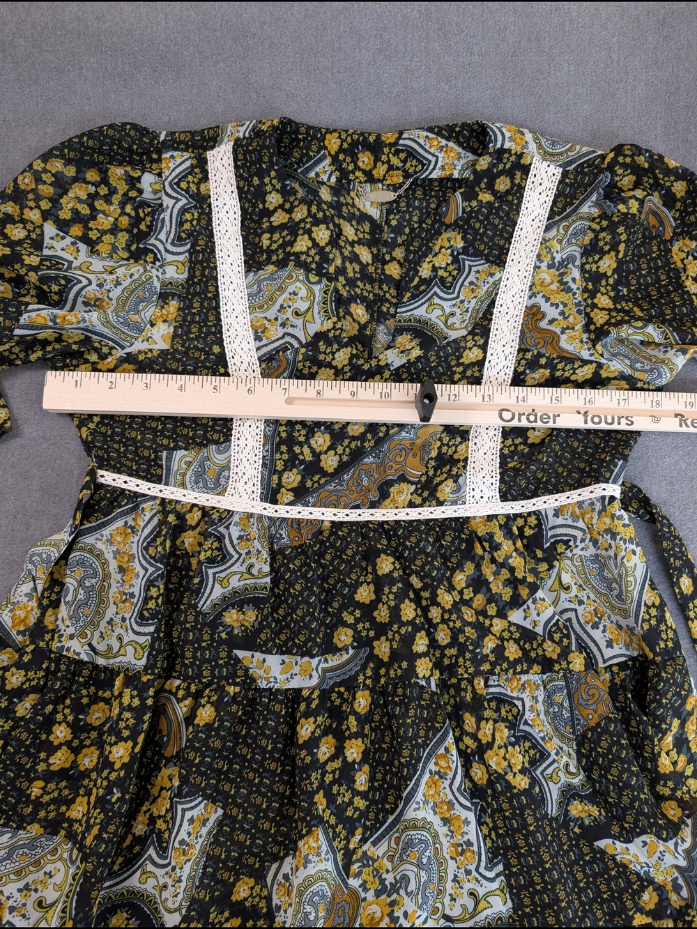 Ali & Kris Womens Boho Floral Paisley Tiered Mini Dress Blue Yellow Size M - Picture 7 of 9